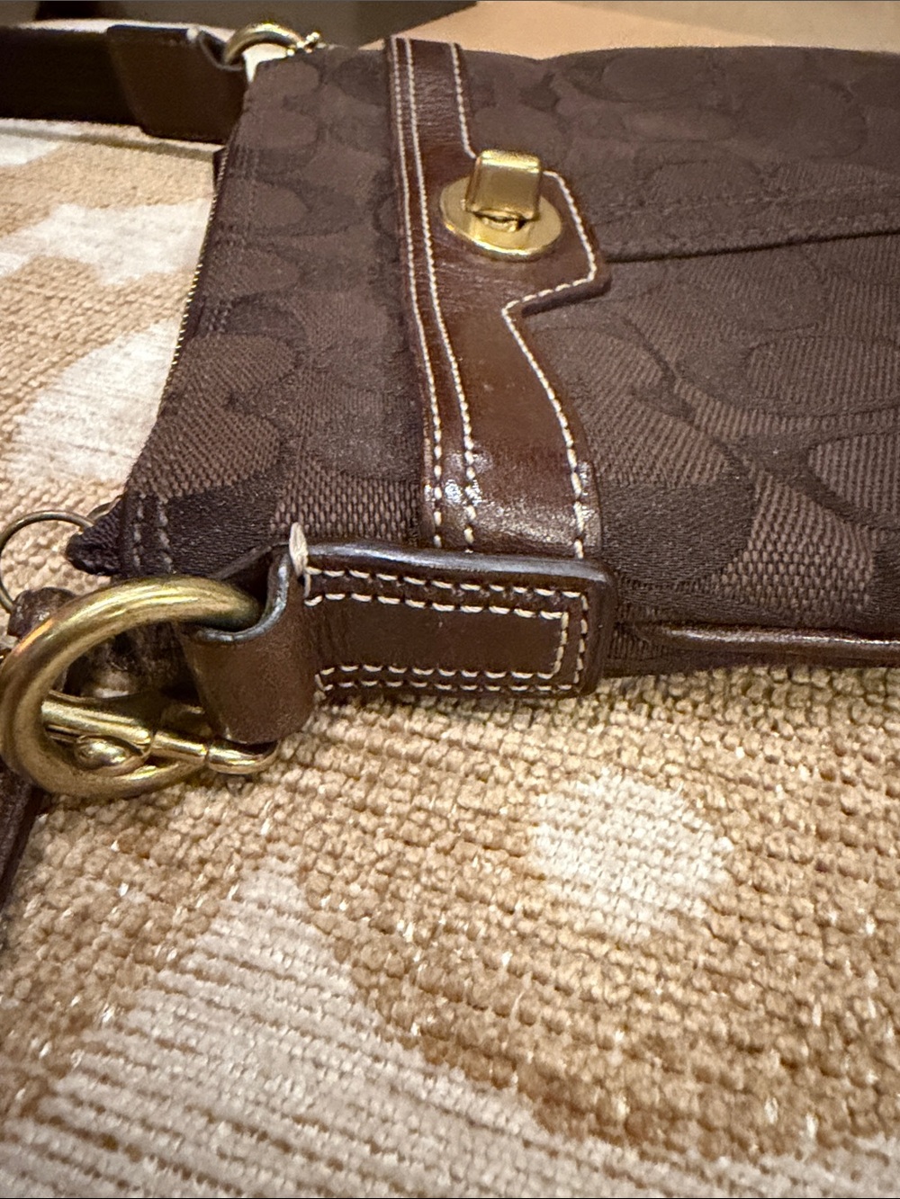 Coach Brown Signature Messenger Crossbody Bag with Gold-Tone Hardware - Picture 5 of 11
